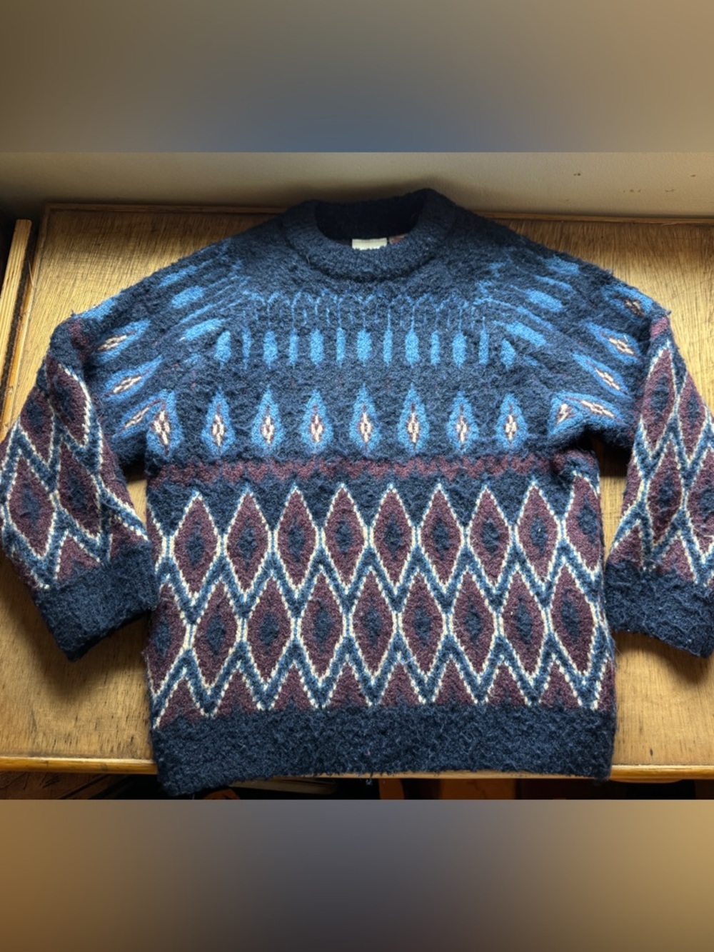 Zara Navy Crewneck toddler Sweater with Blue and Burgundy Pattern size 4